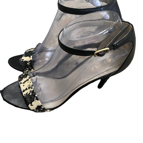 Aldo Black Cream Animal Print Open Toe Ankle Strap Heels Women's Size 8.5 - Picture 1 of 8